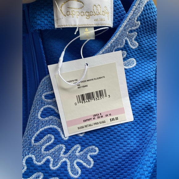 Pappagallo Marine blue w/white embroidered neckline sleeveless sheath dress sz-6 - Picture 10 of 11